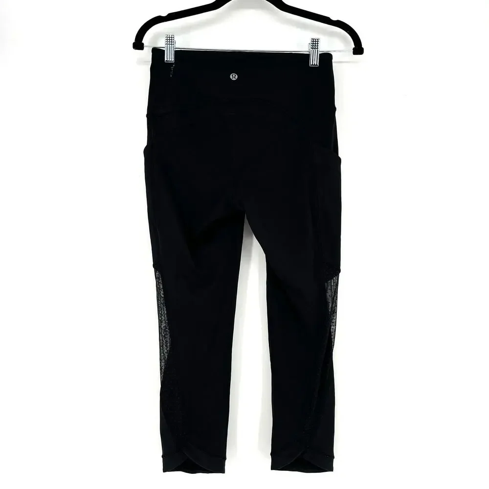 Lululemon Sole Training Crop Leggings Black Mesh Capri Size 6